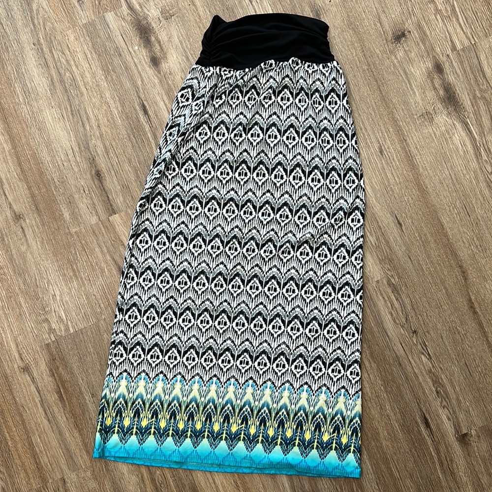 Alyx womens long black and white with aqua and yellow maxi skirt